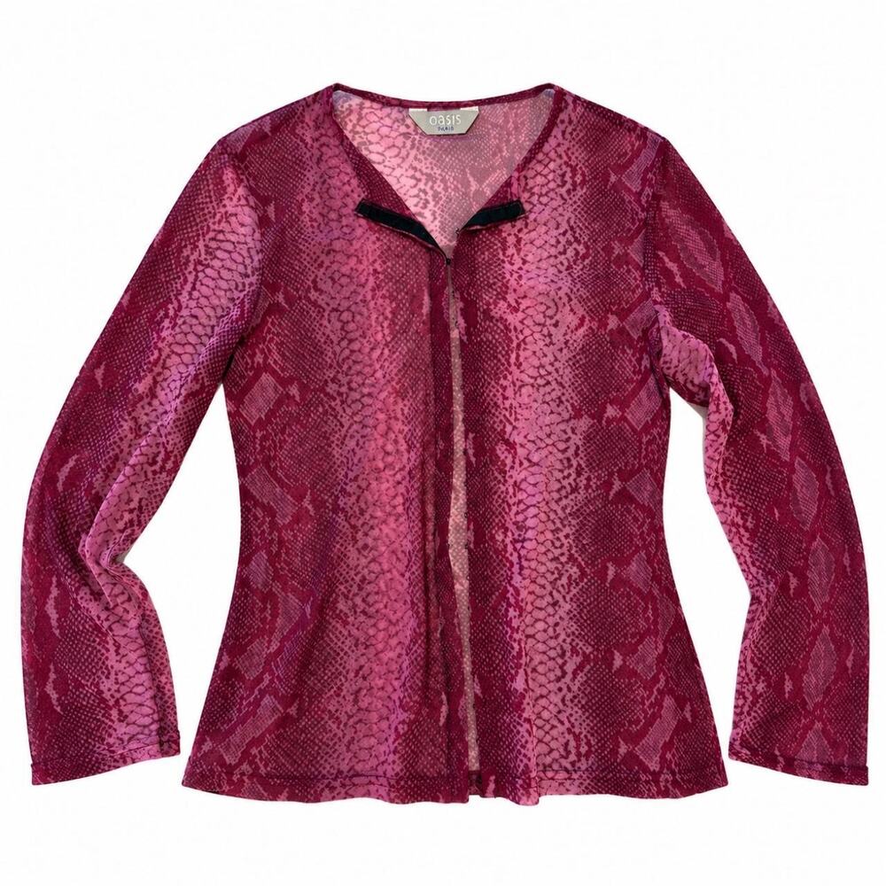 Euro Vintage Pink Micro Mesh Long Sleeve Cardigan